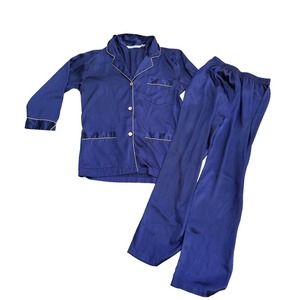 Victoria’s Secret Pajamas Set Womens Sateen Long Sleeve Pockets Silky Blue Small